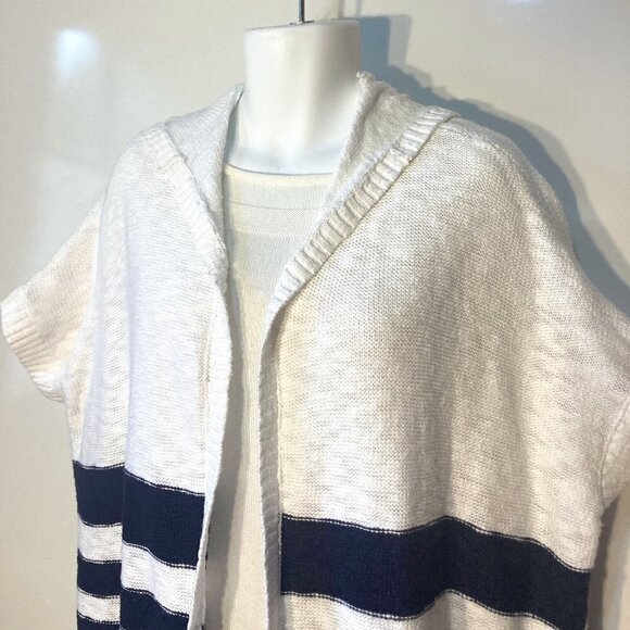 Gap SZS Oversized Hooded Navy & White  Cardigan Timeless Coastal Nautical Preppy - Picture 2 of 9